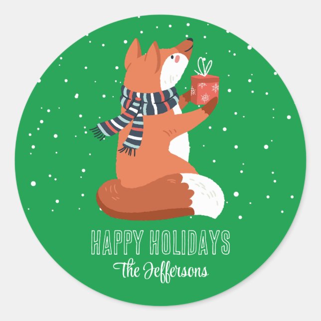 Niedlich Fox Snowy Winterurlaub Weihnachtsgeschenk Runder Aufkleber (Vorderseite)