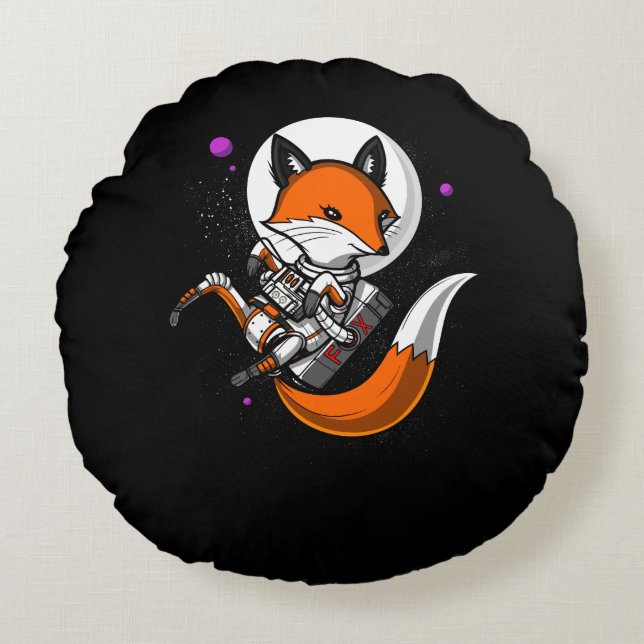 Niedlich Fox Space Astronaut Rundes Kissen (Vorderseite)