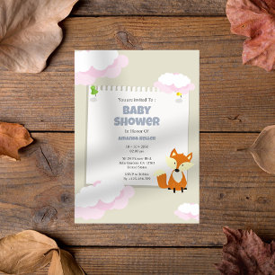 Niedlich Fox und Pink Cloud Baby Dusche Einladung