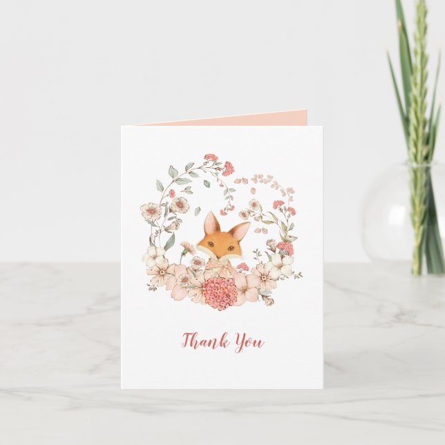 Niedlich Fox Vintage Blumenpfirsiche innen Dankeskarte (Vorderseite)