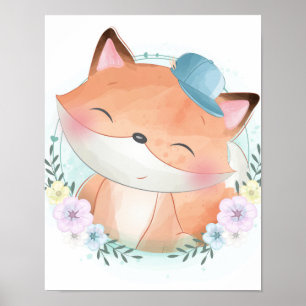 Niedlich Fox Watercolor Poster
