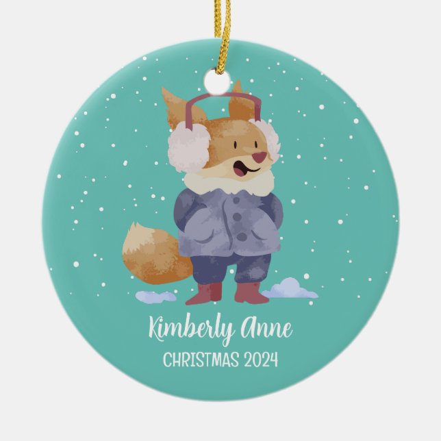 Niedlich Fox Weihnachtstierschnee Winterurlaub Keramik Ornament (Vorne)