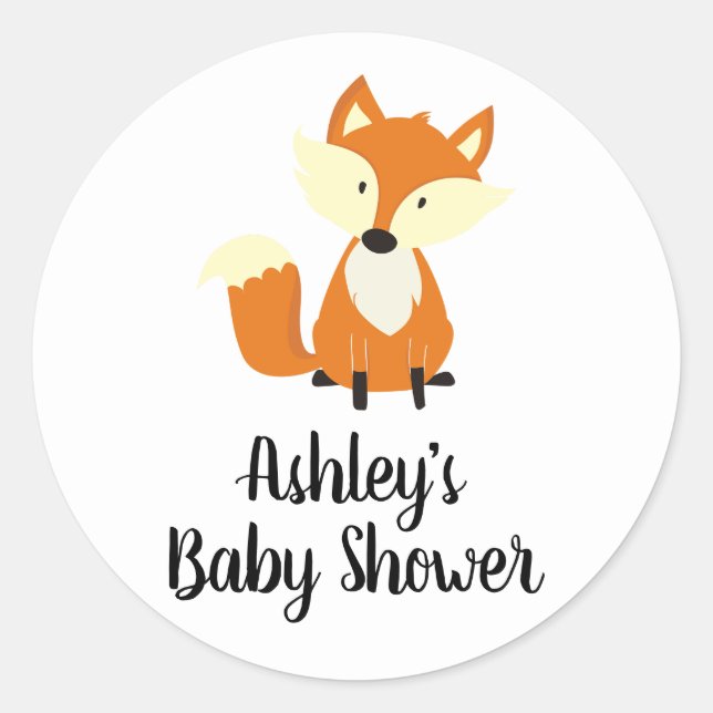 Niedlich Fox Woodland Babydusche Runder Aufkleber (Vorderseite)