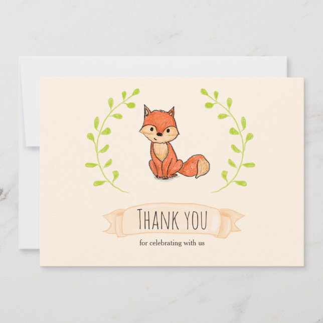 Niedlich Fox Woodland Babydusche Vielen Dank Dankeskarte (Vorderseite)