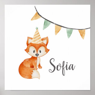 Niedlich Fox Woodland Party Happy Birthday Poster