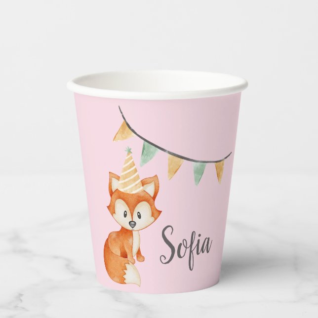 Niedlich Fox Woodland Party Hutpink Pappbecher (Vorderseite)