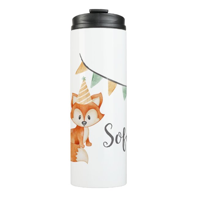 Niedlich Fox Woodland Party Hutpink Thermosbecher (Vorderseite)