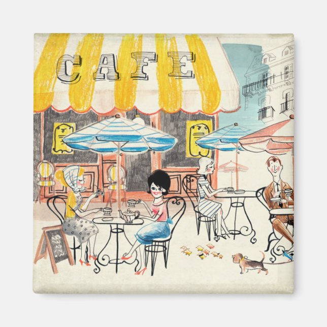 Niedlich France Café Scene Sketch Magnet (Vorne)
