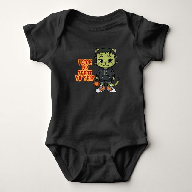 Niedlich Frankenstein Cat Monster - Kawaii Spooky  Baby Strampler (Vorderseite)