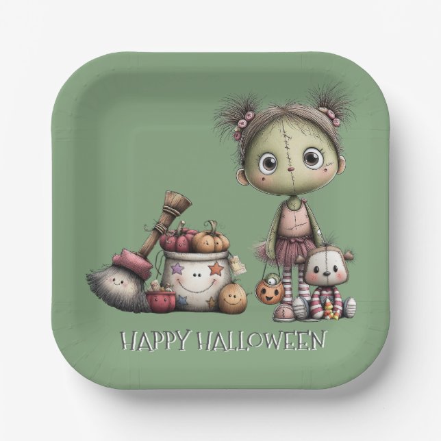 Niedlich Frankenstein Girl Kids Halloween Pappteller (Vorderseite)