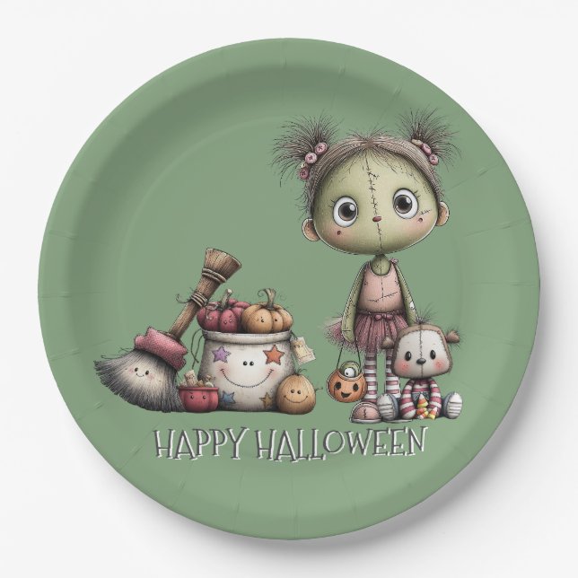 Niedlich Frankenstein Girl Kids Halloween Pappteller (Vorderseite)