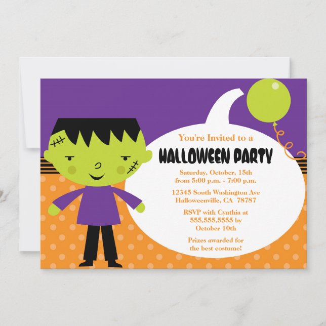 Niedlich Frankenstein Halloween Costume Party Einl Einladung (Vorderseite)