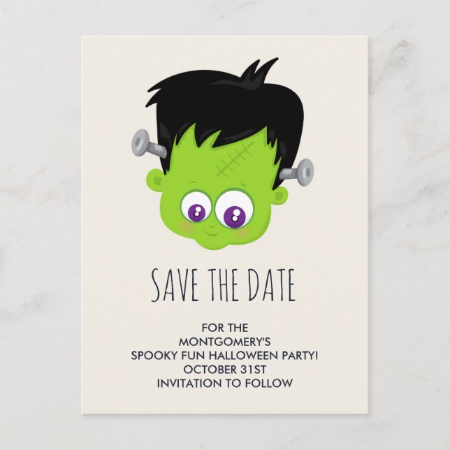 Niedlich Frankenstein Monster Halloween Save the D Postkarte (Vorderseite)