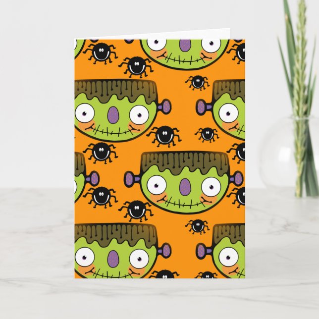 Niedlich Frankenstein, Spider Halloween Karte (Vorderseite)