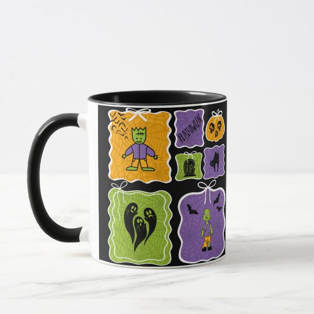 Niedlich Frankenstein und Zombie Halloween Tasse (Links)