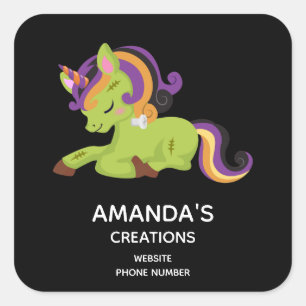 Niedlich Frankenstein Unicorn Business Quadratischer Aufkleber