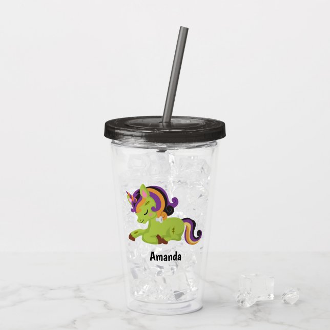 Niedlich Frankenstein Unicorn Halloween Acryltrinkbecher (Rückseite Ice)