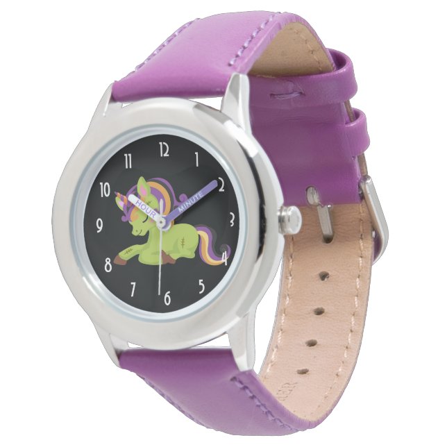 Niedlich Frankenstein Unicorn Halloween Armbanduhr (Schrägansicht)