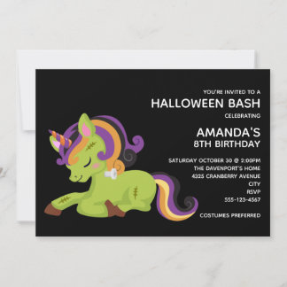 Niedlich Frankenstein Unicorn Halloween Einladung