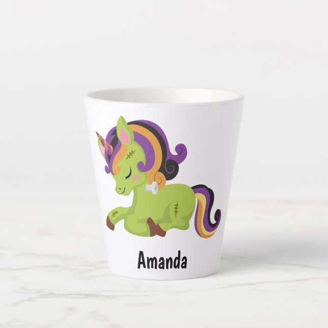 Niedlich Frankenstein Unicorn Halloween Milchtasse (Vorderseite)