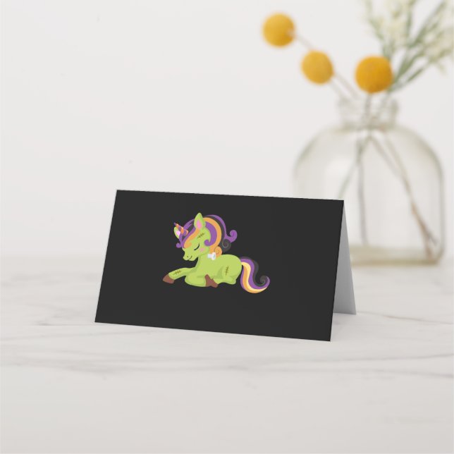 Niedlich Frankenstein Unicorn Halloween Platzkarte (Vorderseite)