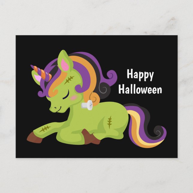 Niedlich Frankenstein Unicorn Halloween Postkarte (Vorderseite)