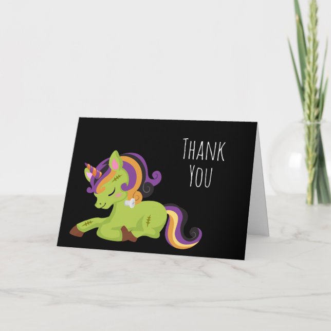 Niedlich Frankenstein Unicorn Halloween Vielen Dan Karte (Vorderseite)