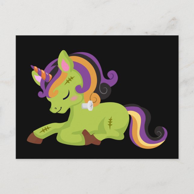 Niedlich Frankenstein Unicorn Halloween Zeichnend Postkarte (Vorderseite)