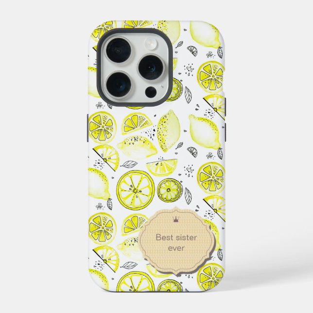 Niedlich Fresh Lemon Citrus Doodle Yellow Bester S iPhone 15 Pro Hülle (Rückseite)