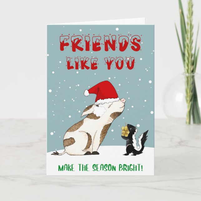 Niedlich Friend Pig Christmas Karte (Vorderseite)