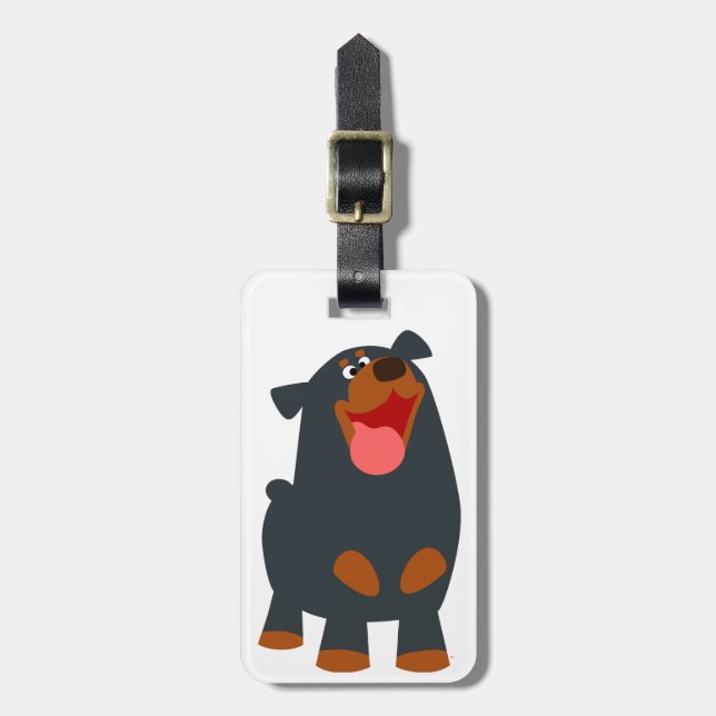 Niedlich Friendly Cartoon Rottweiler Gepäckmarke Gepäckanhänger (Vorderseite vertikal)