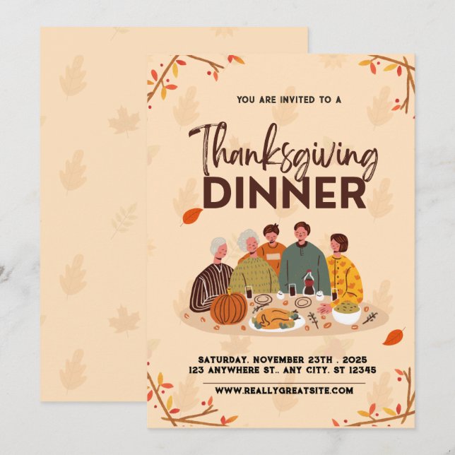 Niedlich Friendsgiving Erntedank Dinner Einladung (Vorne/Hinten)