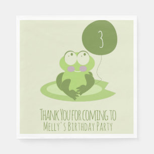 Niedlich Frog Birthday Green Ballon Danke Serviette