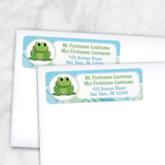 Niedlich Frog Blue und Green Kariert Address Label (Von Creator hochgeladen)