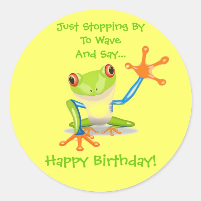 Niedlich Frog Funny Animal Kids Happy Birthday Cla Runder Aufkleber (Vorderseite)