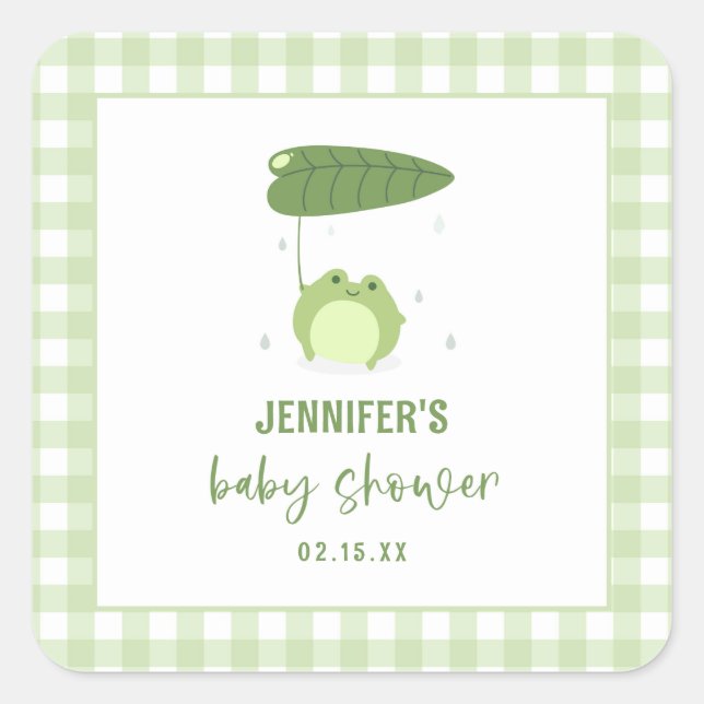 Niedlich Frog Green Baby Dusche Quadratischer Aufkleber (Vorderseite)