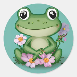 Niedlich Frogg mit rosa Blume Aufkleber