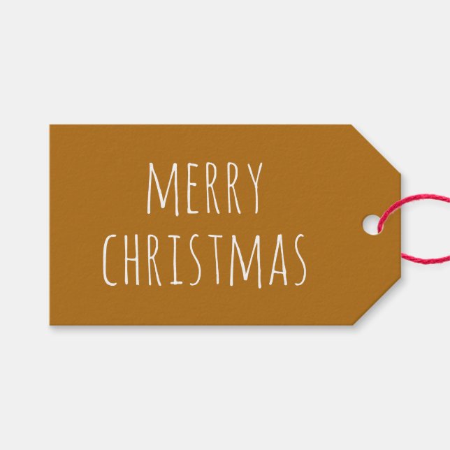 Niedlich frohe Weihnachten | Cosy Mustard Brown Ho Geschenkanhänger (Vorderseite (Horizontal))