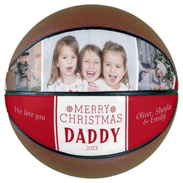 Niedlich frohe Weihnachten Daddy 3 Foto Collage Basketball (Vorderseite)
