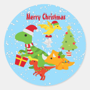Niedlich frohe Weihnachten Dinosaurier Kinder Runder Aufkleber