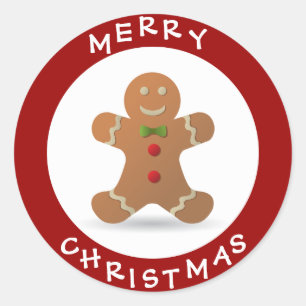 Niedlich Frohe Weihnachten Gingerbread Man Runder Aufkleber