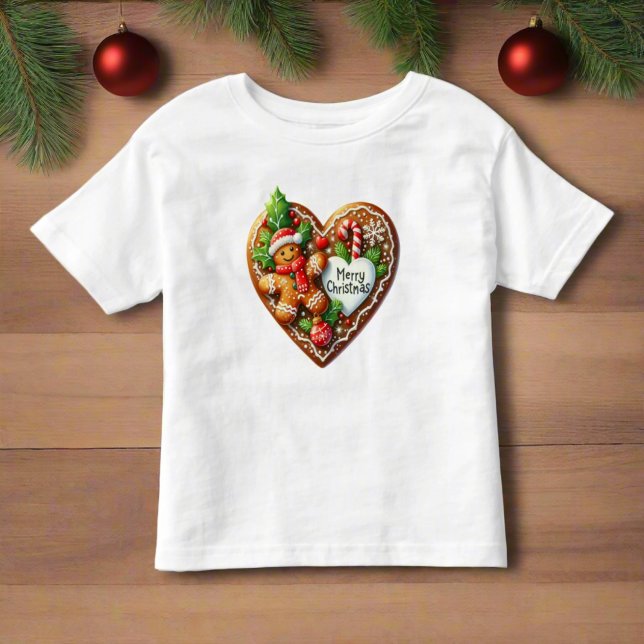 Niedlich frohe Weihnachten Gingerbread Mann Herz Kleinkind T-shirt (Von Creator hochgeladen)