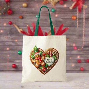 Niedlich frohe Weihnachten Gingerbread Mann Herz Tragetasche