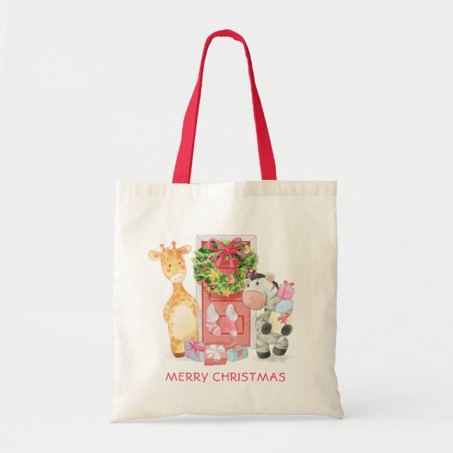 Niedlich frohe Weihnachten Giraffe Zebra Personali Tragetasche (Vorne)