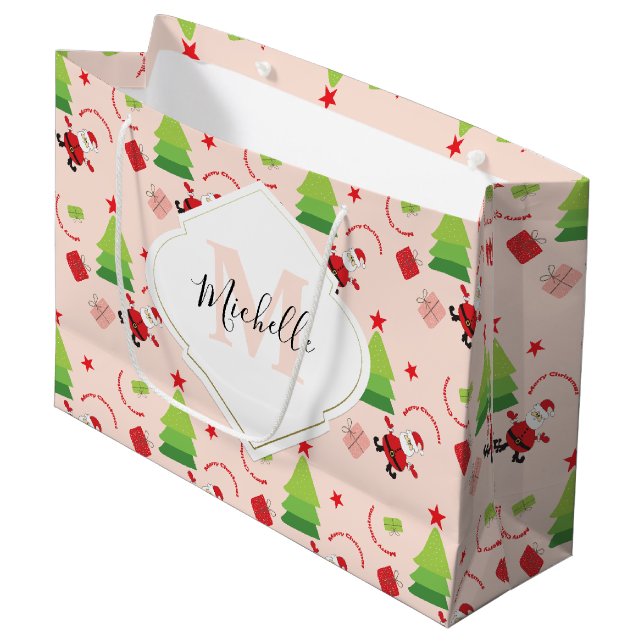 Niedlich frohe Weihnachten Große Geschenktüte (Vorderseite Schrägansicht)