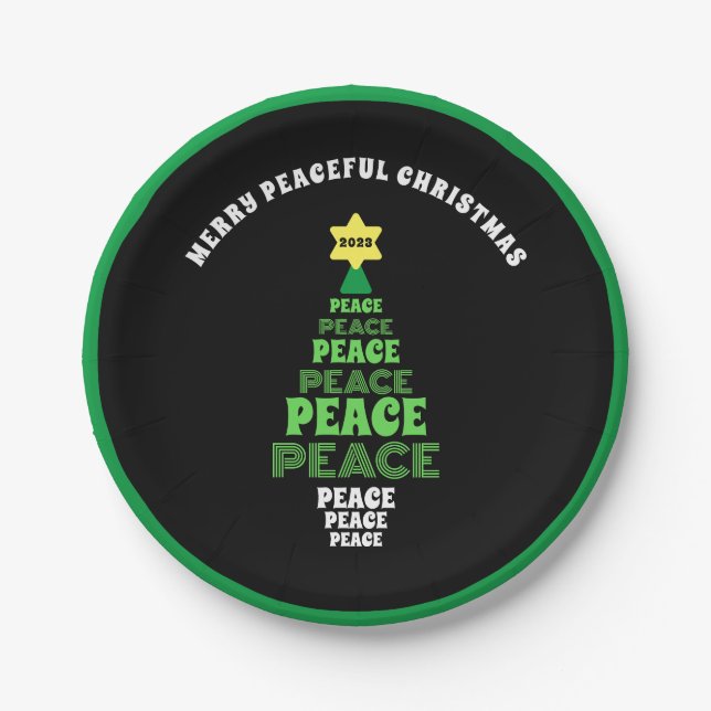 Niedlich frohe Weihnachten Grüner Friedensbaum Pappteller (Vorderseite)