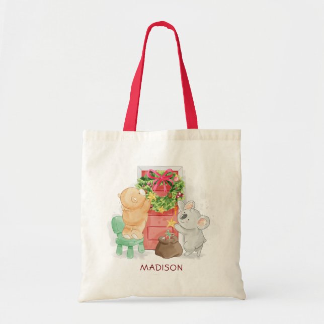 Niedlich Frohe Weihnachten Koala Bär Personalisier Tragetasche (Vorne)