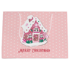 Niedlich Frohe Weihnachten Pink Snowy Gingerbread  Große Geschenktüte