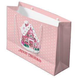 Niedlich Frohe Weihnachten Pink Snowy Gingerbread Große Geschenktüte
