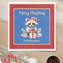 Niedlich Frohe Weihnachten Raccoon w Weihnachtsman Serviette